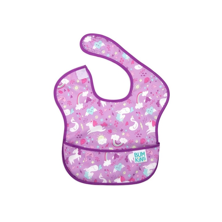 Baveta Unicorns, Bumkins, Impermeabila, 6-24 luni, Mov