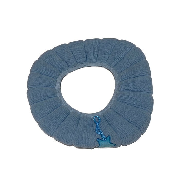 Husa scaun toaleta pufoasa, material elastic flausat, marime universala, bleu