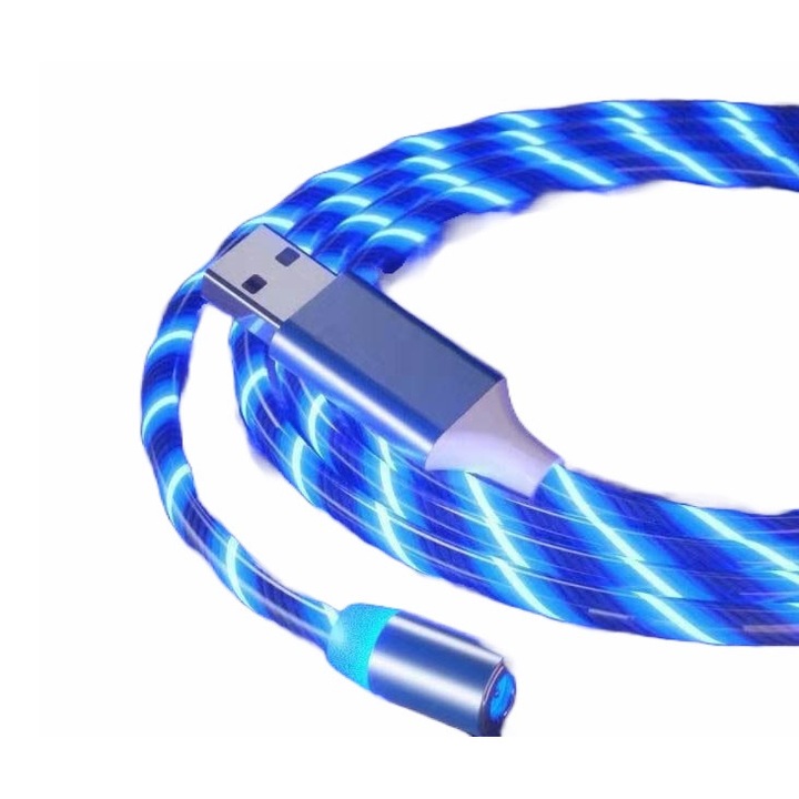 Cablu incarcare X-Cable 360, luminat LED, cu 3 capete magnetice (nu transfera date), 1m, albastru