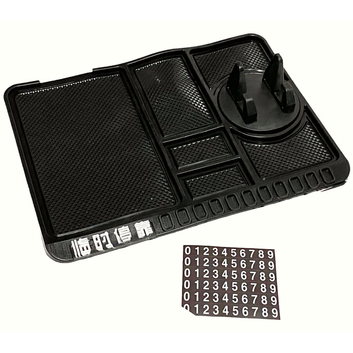 Suport auto telefon multifunctional tip covoras antiderapant, Numar de Telefon, Rotire 360, negru