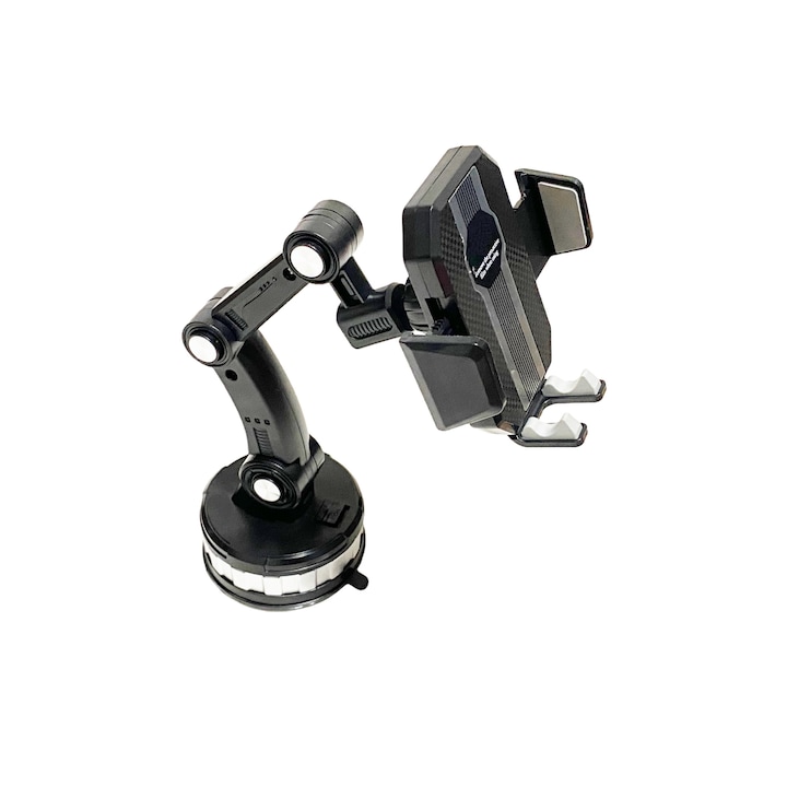 Suport auto telefon cu ventuza, Brat extensibil, Rotire 360, negru