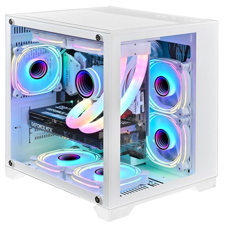 Carcasa 1stPLAYER® Gaming MV5-wh, 5 ventilatoare ARGB, Micro-ATX, telecomanda, alb