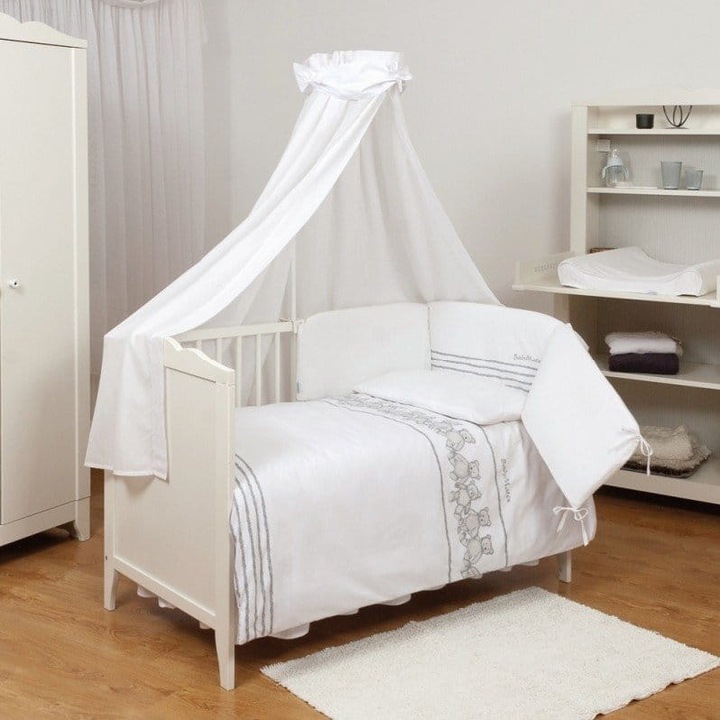 Комплект спално бельо 3 в 1 + броня за кошара, BabyMatex, памук, бяло, 100 см x 135 см