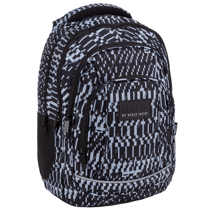 Ghiozdan copii, BackUp, Design modern, Poliester, Negru/Albastru deschis