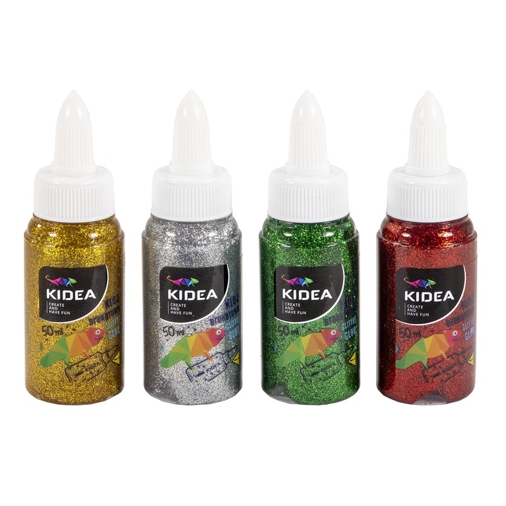 Folyékony ragasztókészlet csillámmal, Kidea, Multicolor, 50ml