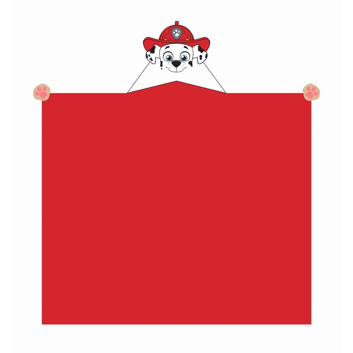 Patura Paw Patrol cu gluga, Carbotex, Poliester, 110x140cm, Rosu\Alb