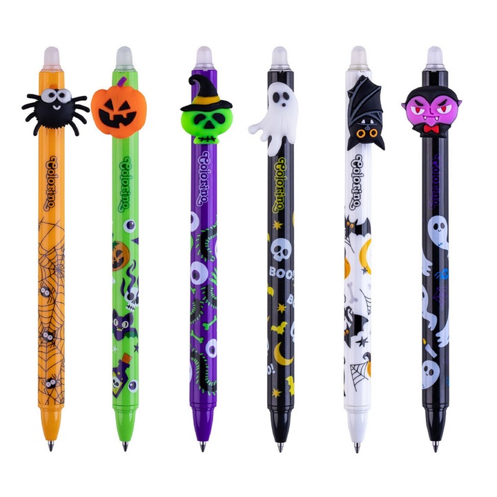 6 db-os törölhető toll készlet, Colorino, Halloween minták, Multicolor