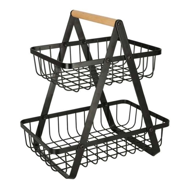Cos fructe cu 2 etaje CLASStitude, stil minimalist, metal /lemn, 27 x 17 x 29.5 cm, Negru
