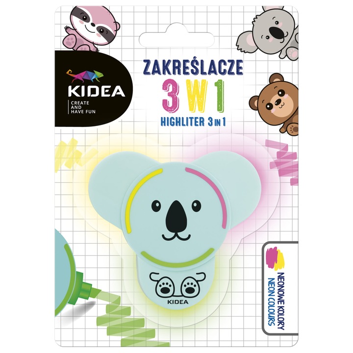 Осветител Kidea, Животински модел, Жълт/Зелен/Розов, 15см x 10см x 1,5см