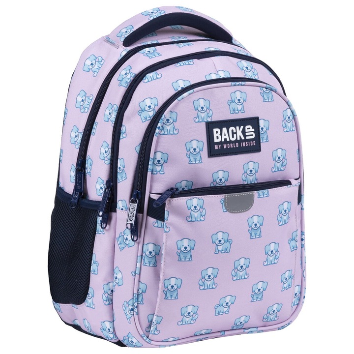 Rucsac copii, BackUp, Poliester, Model cu caini, Multicolor, 39cm x 27cm x 20cm