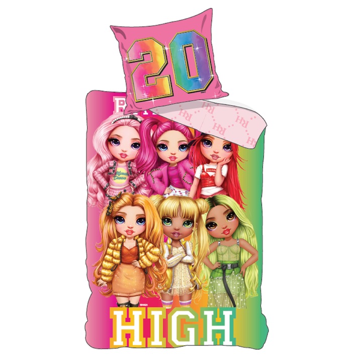 Set lenjerie de pat copii, Carbotex, Model de fetite, Bumbac, Multicolor, 140m x 200cm