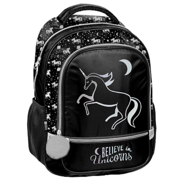 Iskolai hátizsák, Paso, poliészter, 41x31x15 cm, fekete\szürke