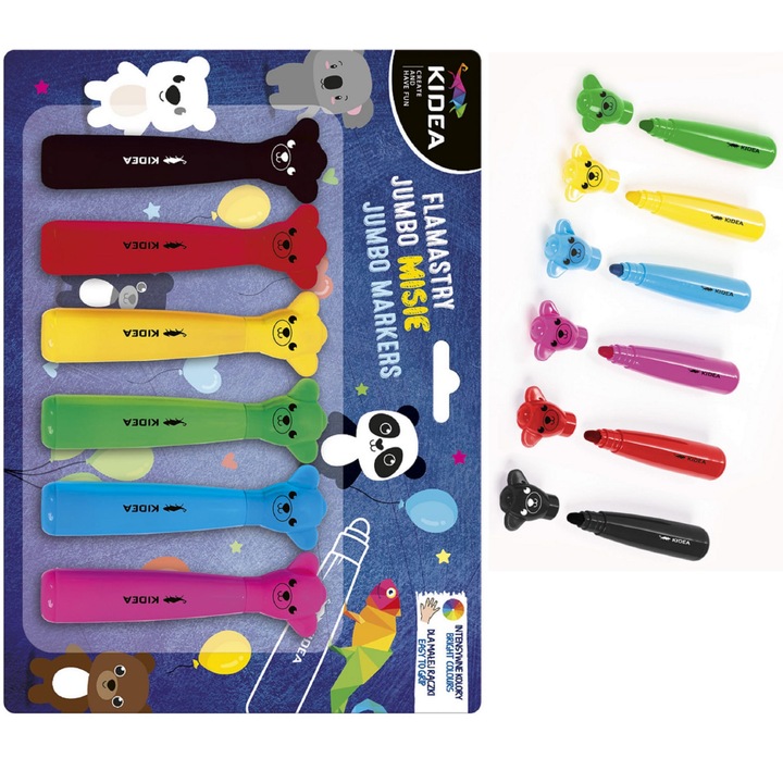 Комплект 6 маркера Jumbo, Kidea, Модел с мечета, Многоцветен, 26см x 18см