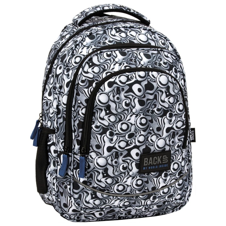 Ghiozdan pentru copii, Backup, Poliester, Impermeabil, Negru/Alb