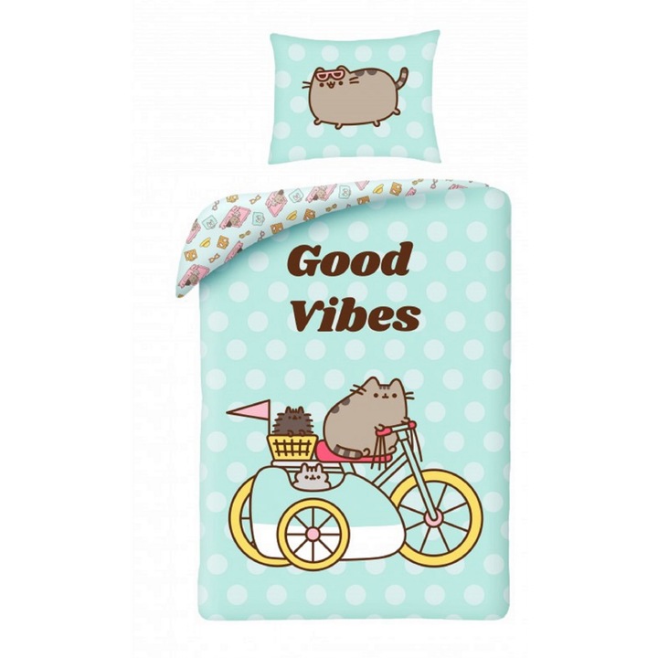 Lenjerie de pat Pusheen the Cat, Halantex, Bumbac, Multicolor, 160x200CM