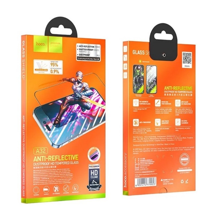 Hoco a32 képernyővédő üveg, 3d, full glue, 0.3mm, 9h, fekete, kompatibilis: Apple iPhone 14 Plus / iPhone 13 Pro Max