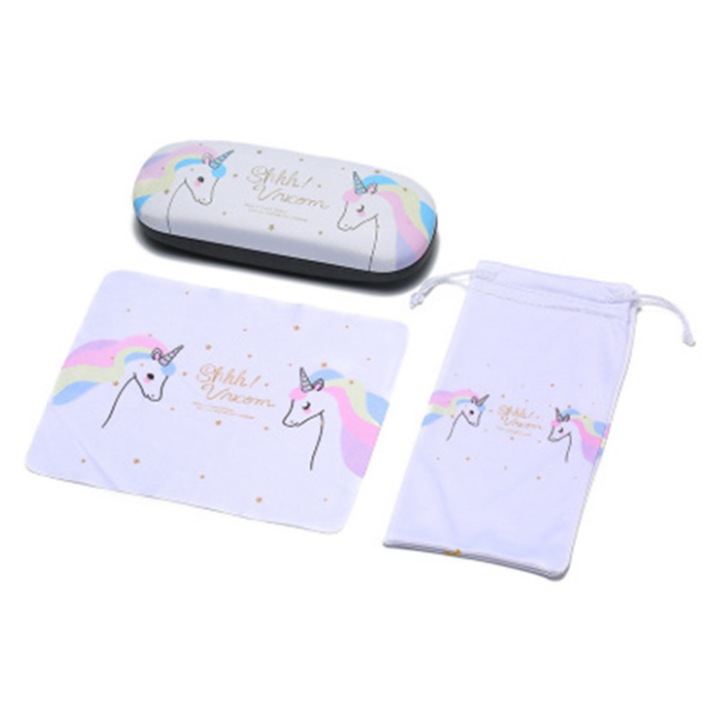 Toc pentru ochelari copii, Cu husa si laveta microfibra, CRT, Pro Kids, Unicorn, Rigid, Alb
