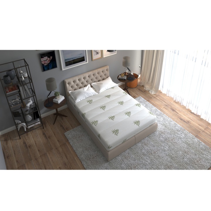 Saltea Somnart XXL Memory Aloe Vera pentru persoane cu greutate 90x200x25 cm, cu spuma poliuretanica cu 3 cm memorie, husa detasabila, fermitate extra ferma