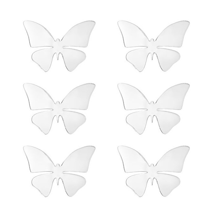 Set oglinzi acrilice 3D tip fluturi argintii, 6 buc, 6 x 4,5 cm
