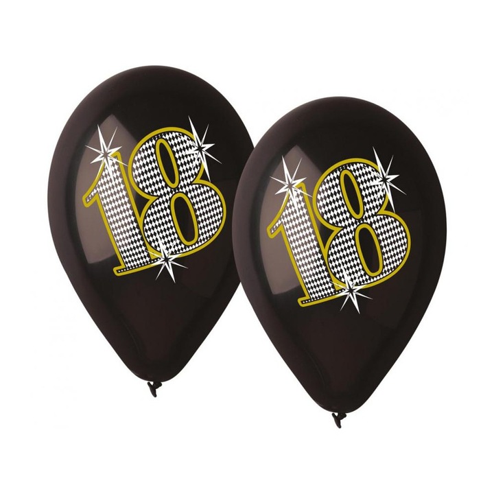 Happy Birthday 18 Black léggömb, lufi 5 db-os 12 inch (30 cm)