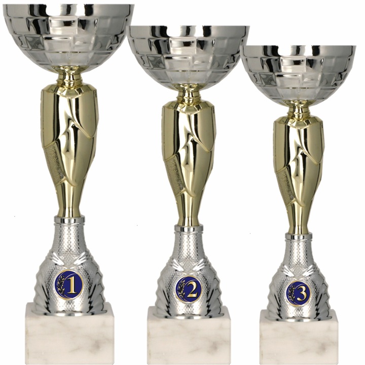 Set 3 Cupe Podium, Metal, Plastic, Marmura, 23, 21.5, 20 cm