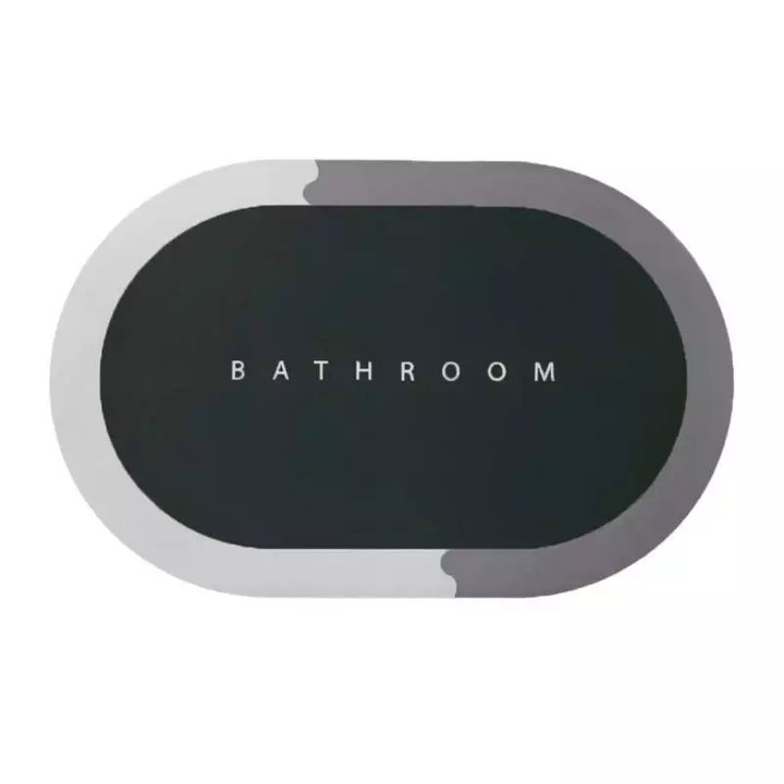 Covor de Baie Antiderapant SIKS, Model „Bathroom”, Oval, 57.5 x 40 cm, Verde / Gri