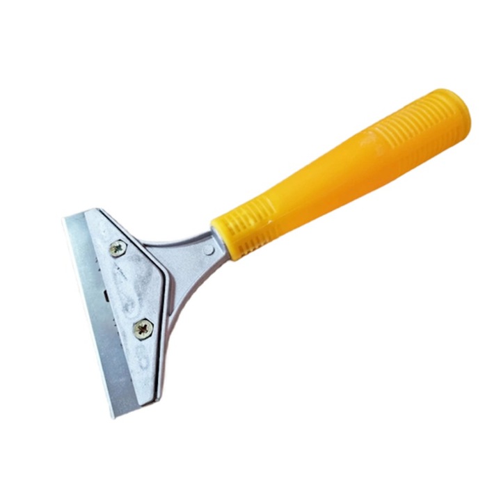 Racleta versatila de 10x20 cm, potrivita pentru indepartarea vopselei, etichetelor, colantelor si tapetului intr-o combinatie atragatoare de culori, Galben-Argintiu