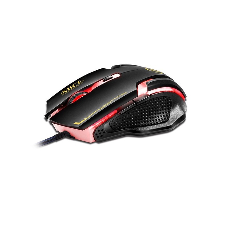 Mouse pentru gaming cu iluminare led, 6 butoane, design ergonomic, negru