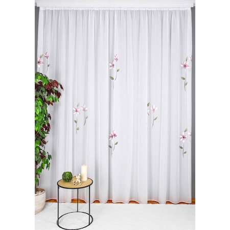 Perdea din matase alba model flori, 300x260 cm, cu rejansa