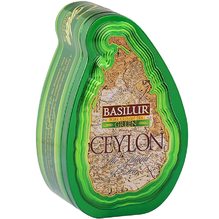 Ceai verde pur Ceylon Green "colectia The Island of Tea", cutie metalica, 100gr, Basilur Tea