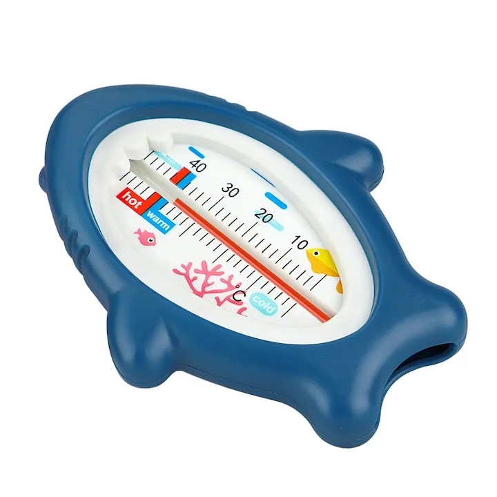 Termometru pentru baie pentru bebelusi, rezistent la spargere, desen animat cu trei rechini, albastru, bebeLOGIC™