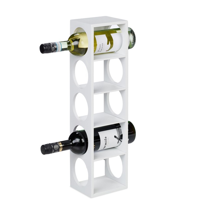 Bambusz borosüveg tartó, 5 palack, fehér, 53 x 14 x 12 cm