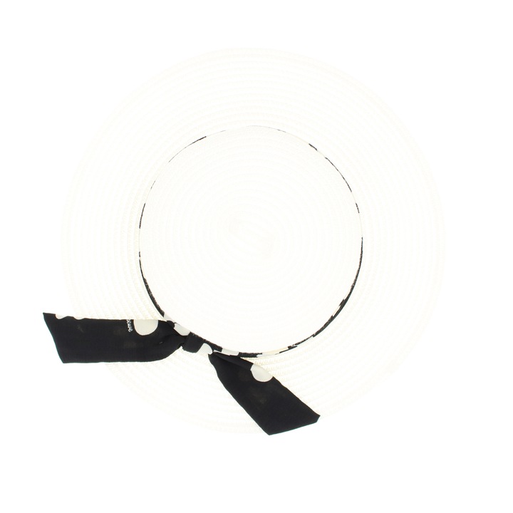 Дамска шапка за слънце Anoul, изработена от хартиена слама, един размер, малка периферия, с декоративна текстилна лента, бяла - PAL1235