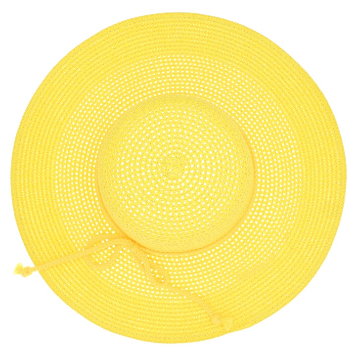 Palarie de soare, dama, Anoul, din paie de hartie, one size, bor mare, cu snur decorativ, Galben - PAL1245