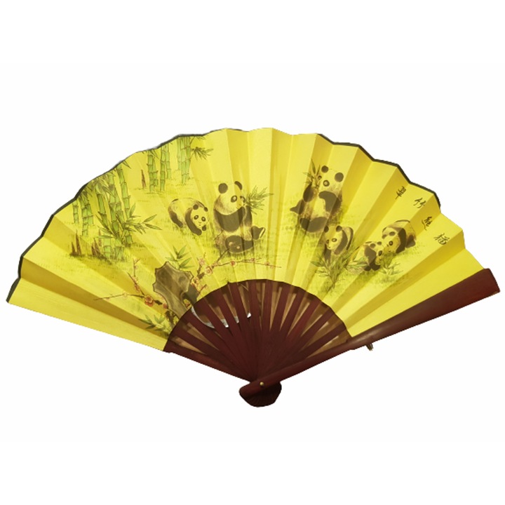 Ahelos legyező, Panda, textil/bambusz, többszínű, 52 x 32 cm