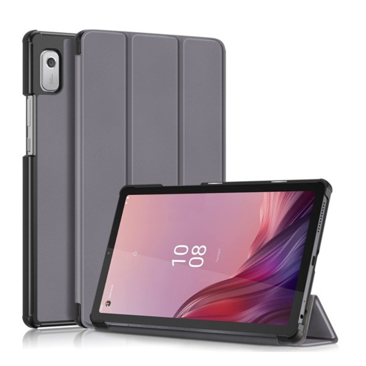 Tablet tok, kompatibilis, Lenovo Tab M9 (TB310F) WIFI / Tab M9 (TB310X) LTE Gigapack tok álló, bőr hatású (aktív flip, oldalra nyíló, trifold, asztali tartó) sötétszürke, gigapack csomagolás