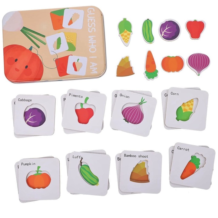 Karton puzzle fémdobozban, Találd ki, ki vagyok, Zöldség, 24 db, + 3 év