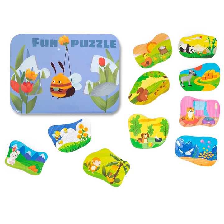 Puzzle din carton pentru incepatori in cutie din metal, Fun puzzle, 20 piese, + 3 ani