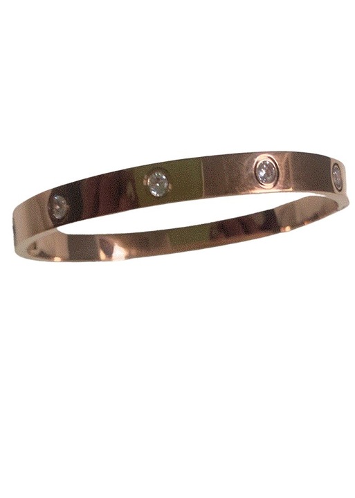 Bratara Bangle 6mm, THK, Pietre zirconiu, otel inoxidabil, 19 cm, placata cu aur 18K, Unisex, Auriu rose