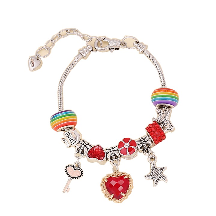 Bratara cu accesorii, Aliaj, Argintiu