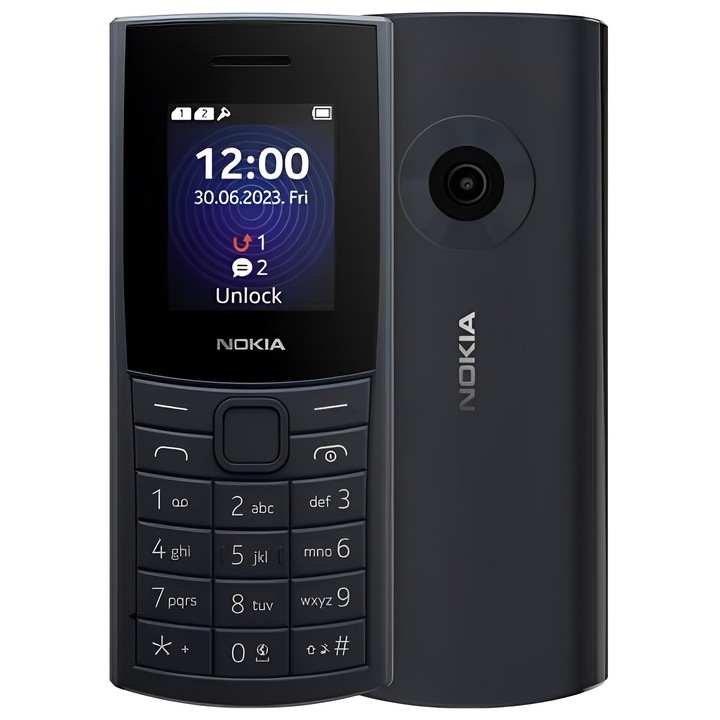Мобилен телефон Nokia 110 4G, 1,8-инчов екран, две SIM карти, памет 128 MB RAM, 48 MB, позволява SD карта, фото-видео камера, Bluetooth, Черен 2023 г.