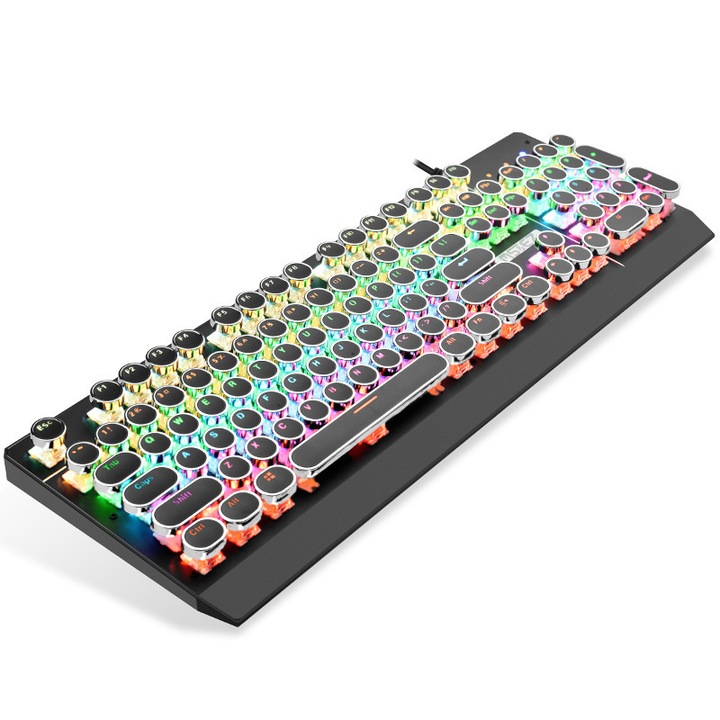Tastatura mecanica pentru jocuri cu 104 taste, Bomstom, Metal, USB, 1.6 m, Multicolor