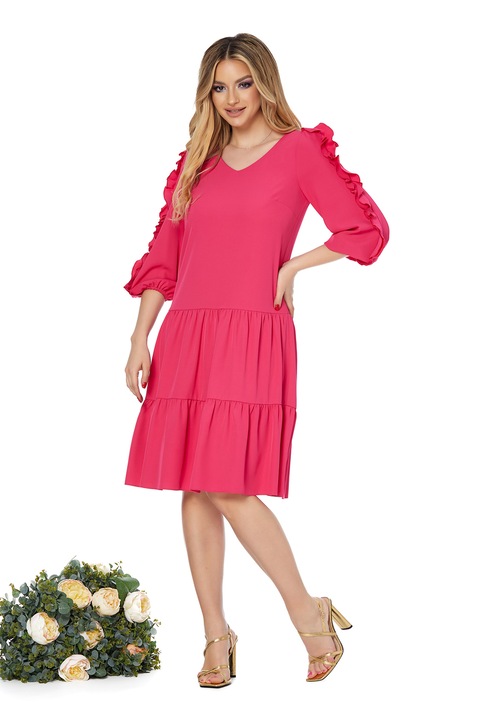BAROCCA, Rochie cu decolteu in V si terminatie evazata, Fucsia