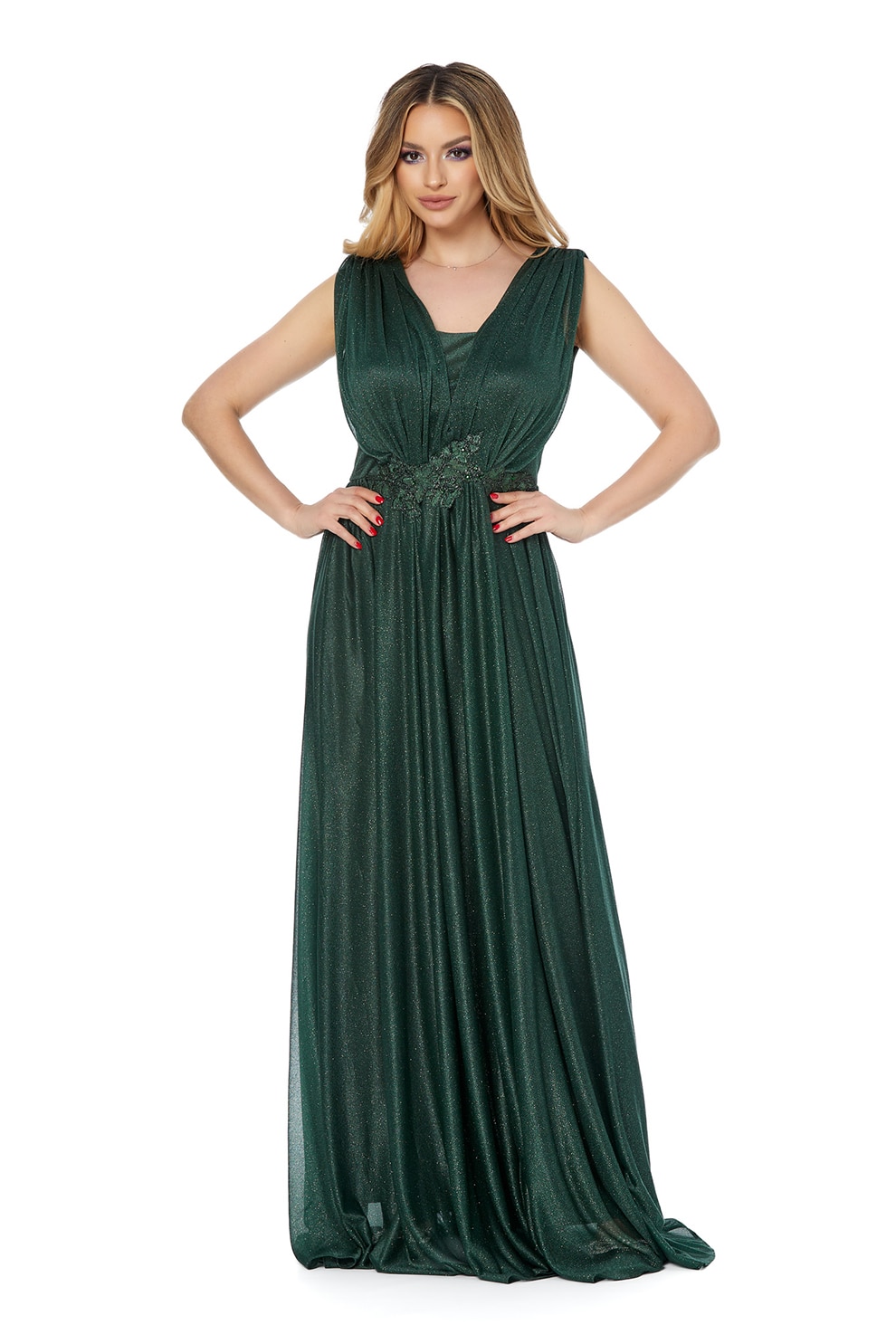 BAROCCA, Rochie maxi cu decolteu in V si strasuri, Verde inchis, 40 ...
