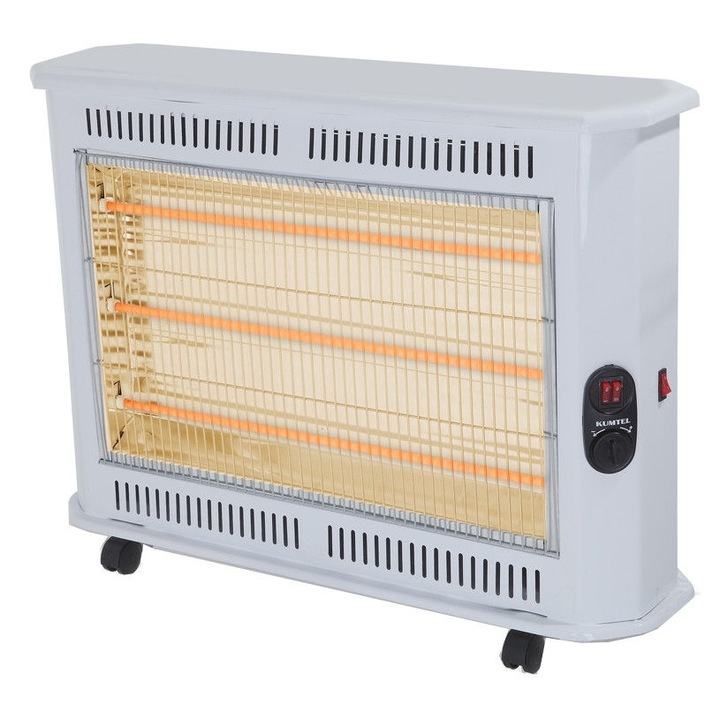 Radiator cu quartz KUMTEL® KS 2700, 2000 W, 3 tuburi quartz, termostat reglabil, sistem de oprire de siguranta, ALB