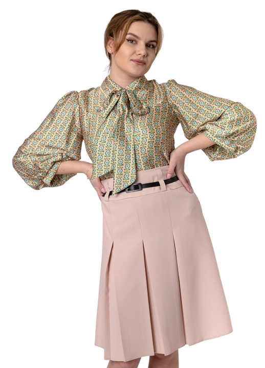 Fusta office bej cu pliuri, Bej