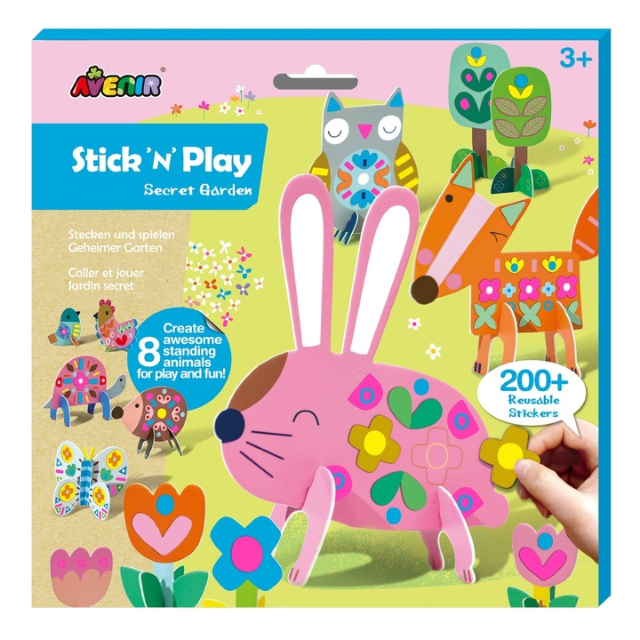 Творческа игра Stick'N'Play с 3D сцени и преместващи се стикери - Secret Garden, Avenir, 3 години +
