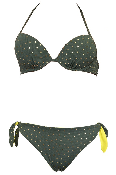 Olasz kétrészes fürdőruha fokozatos Push Up melltartó és brazil bugyi fényes luxusmodell Intimamoda Sensationale GP54, Zöld