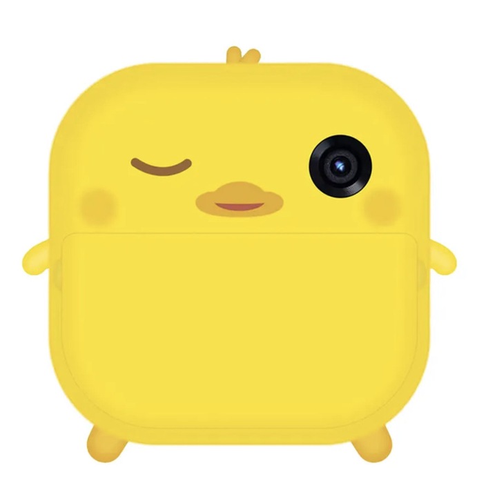 Camera foto-video pentru copii, THD Pixels M2, imprimanta termica, obiectiv frontal 18 megapixeli, obiectiv selfie, galben