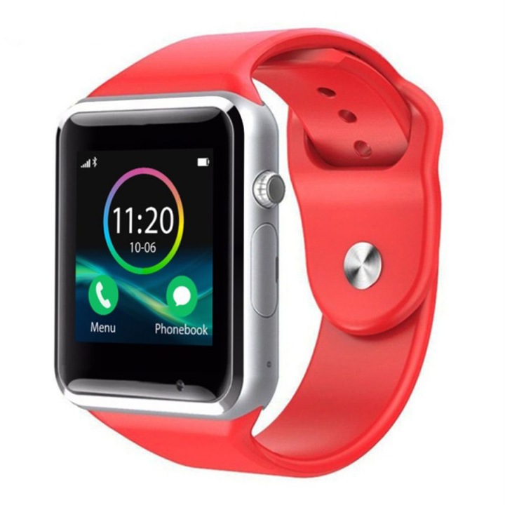 Ceas Smartwatch A1, Ecran 1.54 inch TFT LCD, Camera Foto, Apelare, Bluetooth, Compatibil IOS Android, Card MicroSD si SIM, Rosu